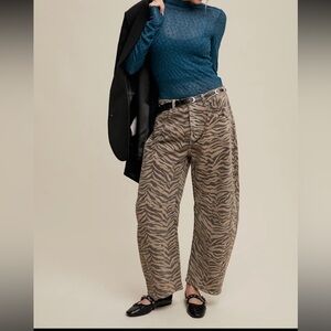 Listicle Zebra Pattern Barrel Jeans - Brown and Black